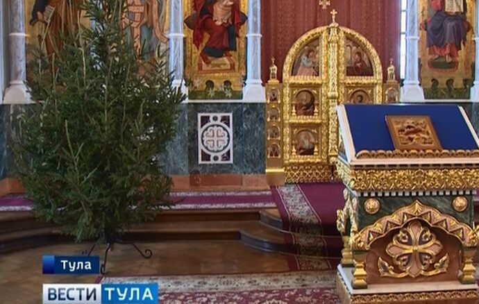 В тульских православных храмах установили рождественские ели