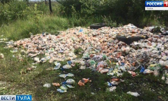 В Киреевском районе под кустами устроили свалку хлеба