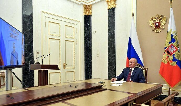 Владимир Путин и Алексей Дюмин, видеоконференция