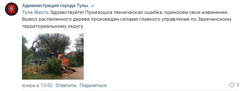 Администрация Тулы после огласки все же убрала трухлявое дерево, которое чуть не привело в несчетному случаю