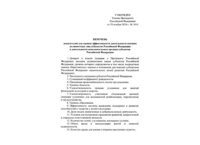 Президент Путин утвердил перечень KPI для губернаторов