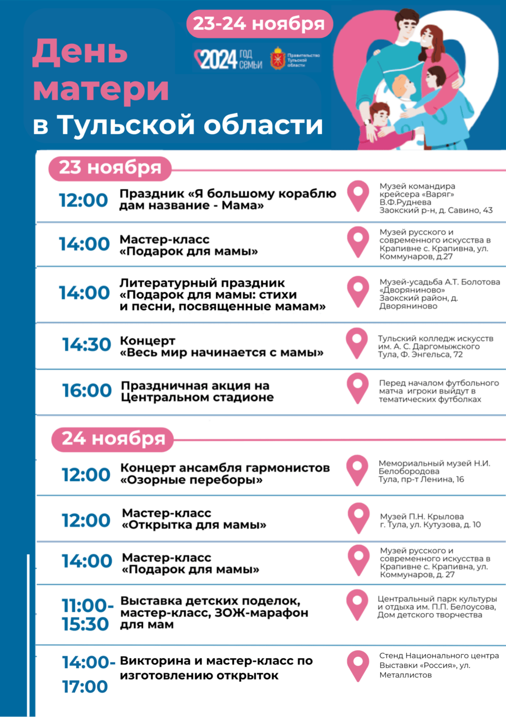 Как в Тульской области отметят День матери