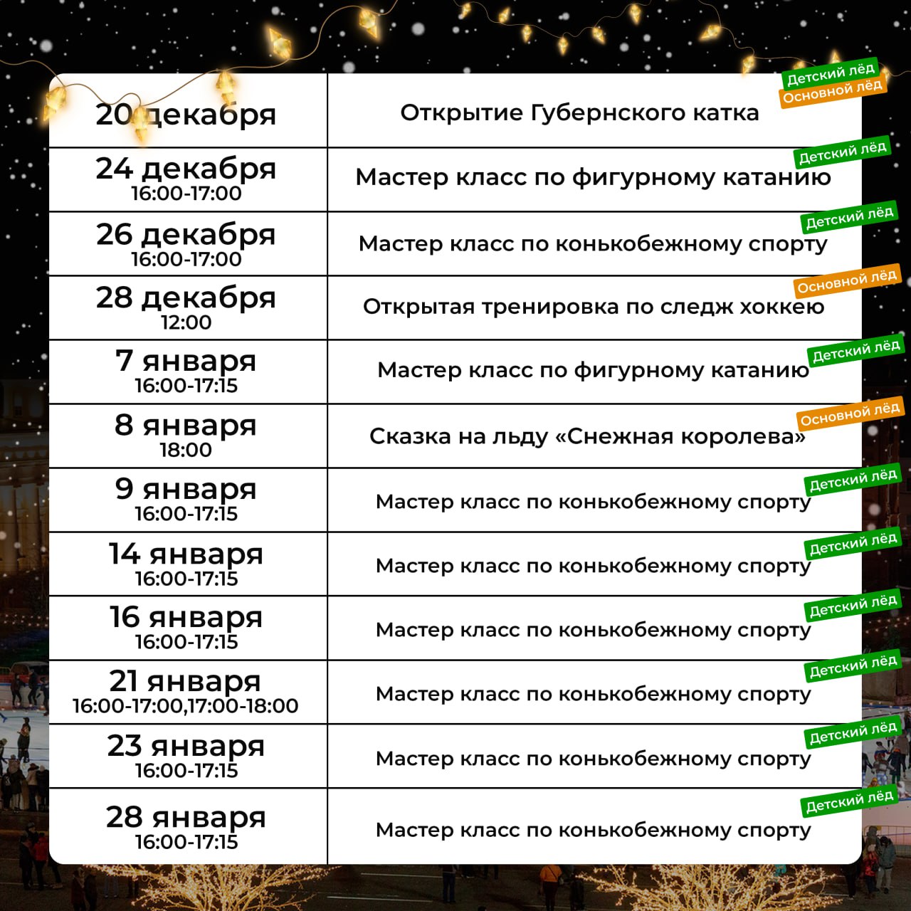 20 декабря откроется Губернский каток на главной площади города