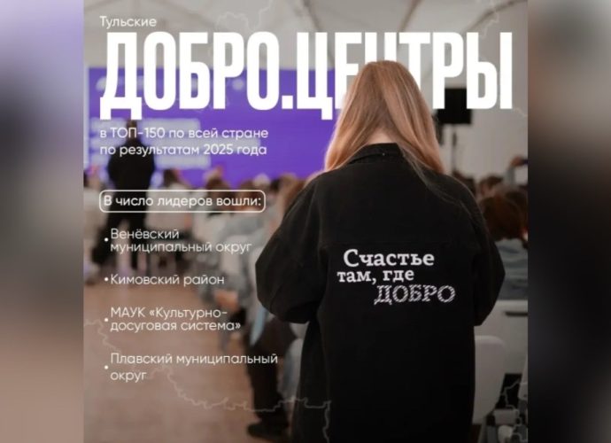 Ассоциация Добро.рф оценила работу всех Добро.Центров страны за 2025 год. Тульская область оказалась в числе лидеров — четыре местных центра попали в ТОП-150 лучших.