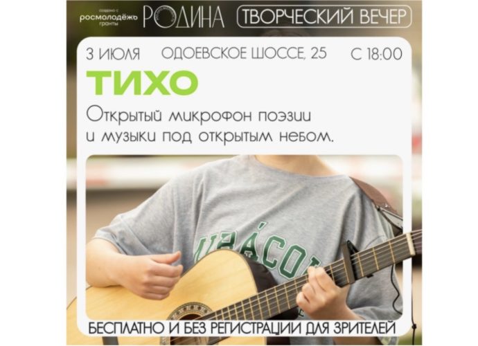 В Туле 3 июля пройдёт творческий вечер «Тихо» под открытым небом