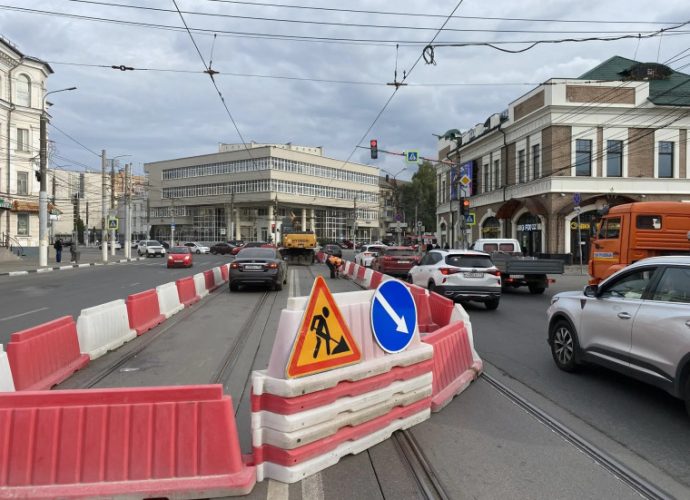 В Туле на  Советской продолжается ремонт трамвайных путей